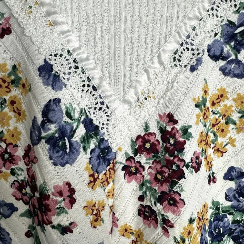 Vintage USA Made Floral Lace Cottagecore Shirt By Alabuy Sz L Grandma Granny